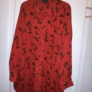 Lane Bryant Red Floral Button-Up Shirt NWT